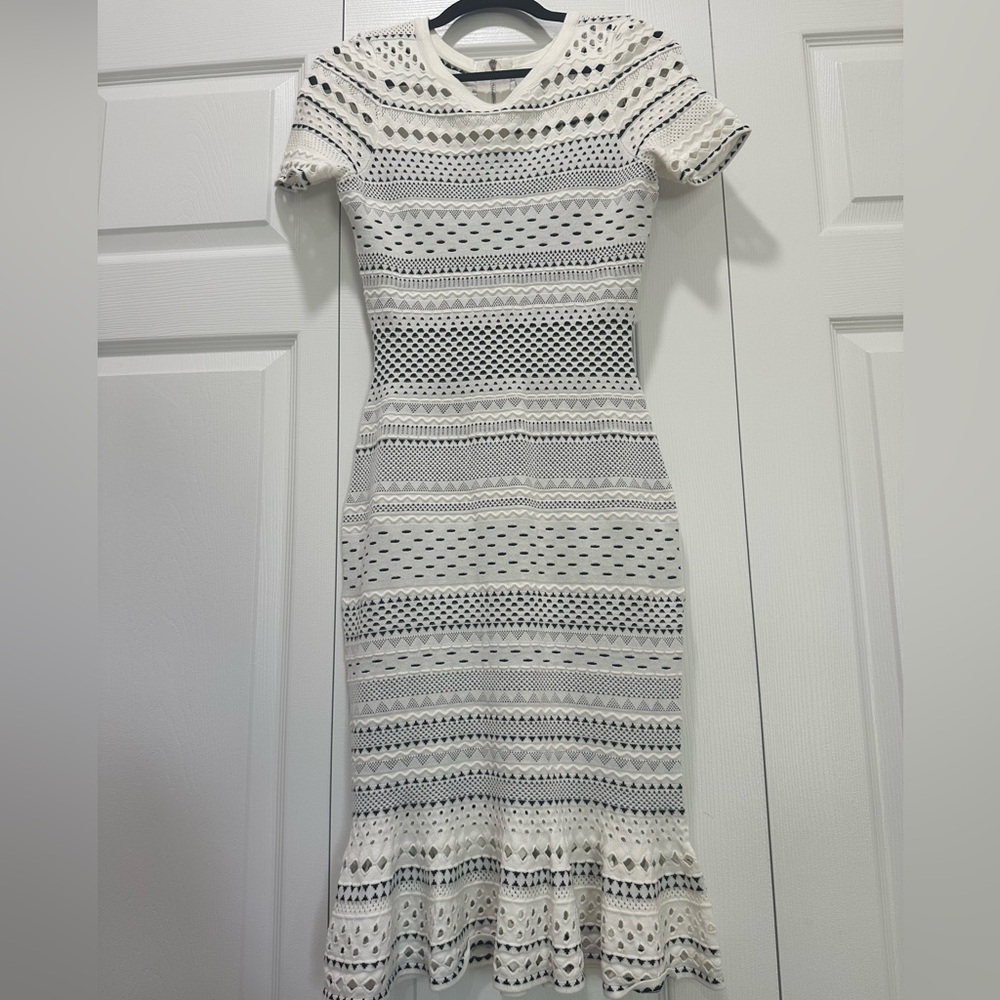 Milly Ivory and Black Body Con Midi dress